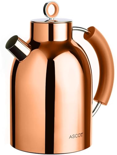 ASCOT Wasserkocher Edelstahl, Elektrischer Wasserkessel Geschenke für Männer/Frauen/Familie 1,5 liter Retro Teekocher Trockengehschutz, Automatische Abschaltung (Rroségold) von ASCOT