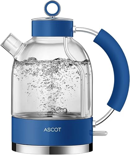 ASCOT Wasserkocher Glas, Elektrischer Wasserkocher Geschenke für Männer/Frauen/Familie 1,5L Schnellkochkessel, Trockengehschutz und automatische Abschaltung (Klassisch Blau) von ASCOT