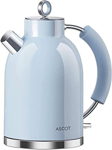 ASCOT Wasserkocher Edelstahl, Elektrischer Wasserkessel Geschenke für Männer/Frauen/Familie 1,5 liter Retro Kabelloser Teekocher Trockengehschutz, Automatische Abschaltung (Blau) von ASCOT