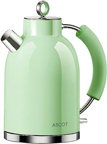 ASCOT Wasserkocher Edelstahl, Elektrischer Wasserkessel Geschenke für Männer/Frauen/Familie 1,5 liter Retro Kabelloser Teekocher Trockengehschutz, Automatische Abschaltung (Grün) von ASCOT