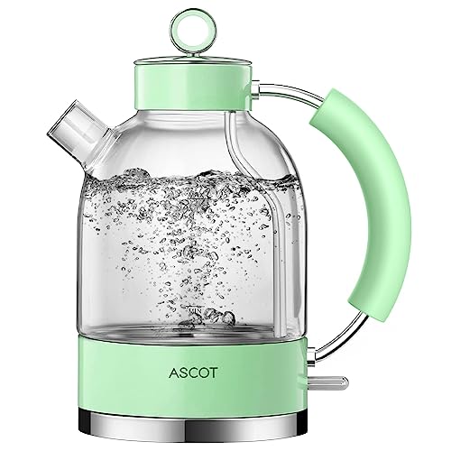 Wasserkocher Glas, ASCOT Elektrischer Wasserkocher Edelstahl, 2200W, 1,5L, leiser Schnellkochkessel, Teekessel, Trockengehschutz und automatische Abschaltung (Hellgrün) von ASCOT