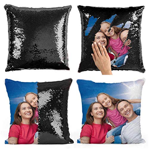 ASD Jewerly Fotokissen Meerjungfrau Pailletten Kissenbezug Benutzerdefiniertes Kissen Foto Glitzer Pailletten Kissenbezug Startseite Schlafzimmer Sofakissen Kissenabdeckung 40x40cm von ASD Jewerly