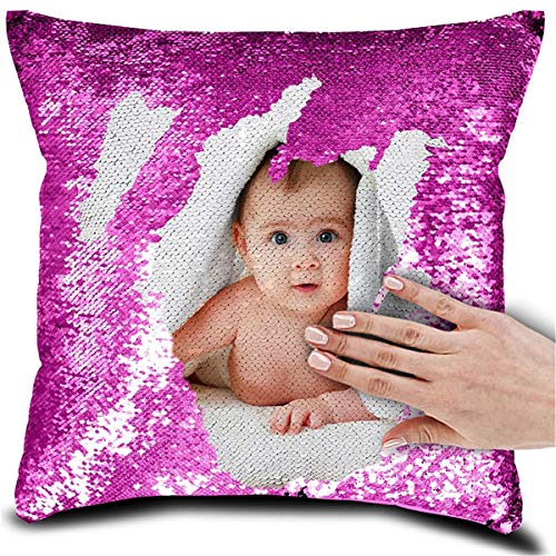 ASD Jewerly Fotokissen Meerjungfrau Pailletten Kissenbezug Benutzerdefiniertes Kissen Foto Glitzer Pailletten Kissenbezug Startseite Schlafzimmer Sofakissen Kissenabdeckung 40x40cm von ASD Jewerly