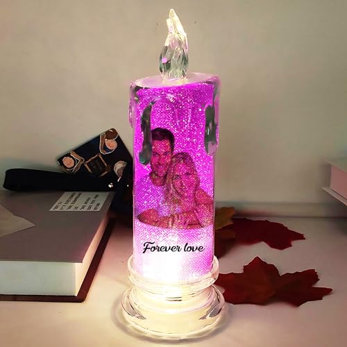 Personalisierte Bild Kerzen Lichter LED flackernde Kerze Lampe, kundenspezifische Foto elektronische Kerze Lampe batteriebetrieben, Weihnachtsferien saisonale Dekor (Lila) von ASD Jewerly