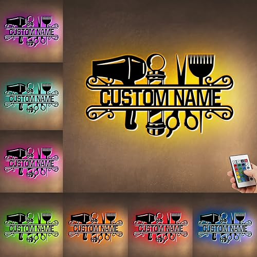 ASD Jewerly Personalisierte Friseur Metall Wandkunst Licht, kundenspezifischer Name Friseur Shop Neon Zeichen Dekoration für Raum, Friseur Shop Geschäftszeichen für Haar Beauty Salon Store Geschenk von ASD Jewerly