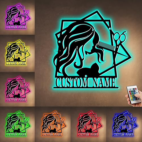 ASD Jewerly Personalisierte Friseur Metall Wandkunst Licht, kundenspezifischer Name Friseur Shop Neon Zeichen Dekoration für Raum, Friseur Shop Geschäftszeichen für Haar Beauty Salon Store Geschenk von ASD Jewerly