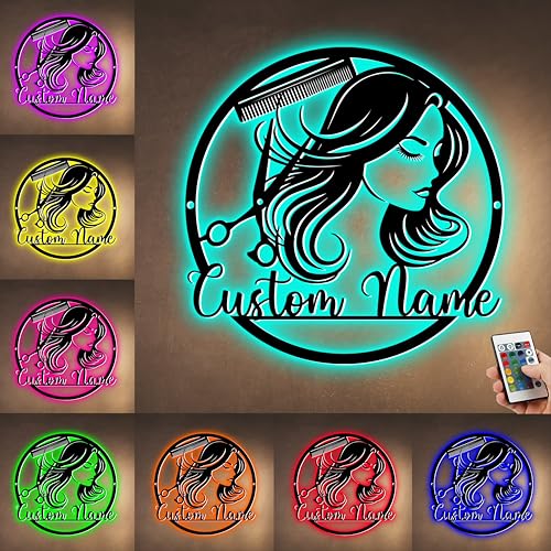 ASD Jewerly Personalisierte Friseur Metall Wandkunst Licht, kundenspezifischer Name Friseur Shop Neon Zeichen Dekoration für Raum, Friseur Shop Geschäftszeichen für Haar Beauty Salon Store Geschenk von ASD Jewerly