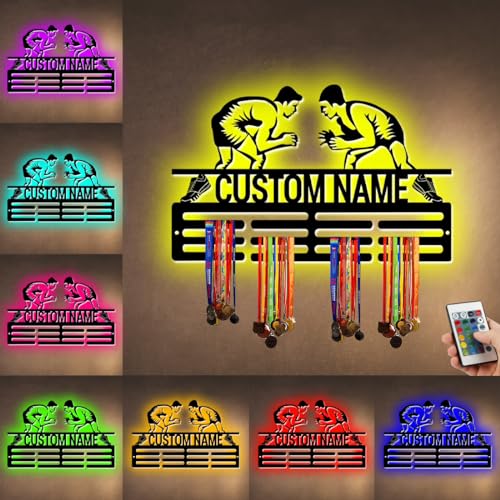 ASD Jewerly Personalisierte Name Metall Ringen Medaille Aufhänger Halter Display Rack für Auszeichnungen Bänder mit LED-Licht, kundenspezifische Sport Medaille Aufhänger Display Award Rack von ASD Jewerly