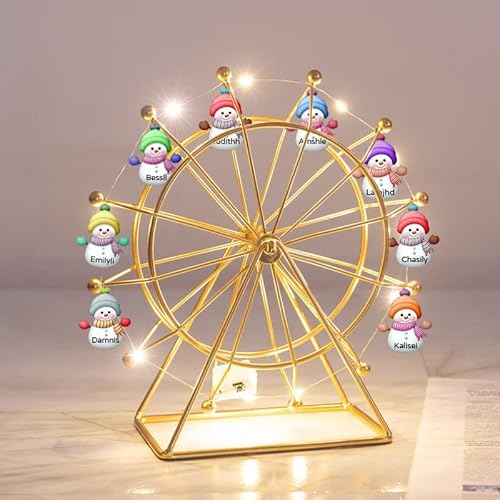 ASD Jewerly Personalisierte Name Schneemann Familie Riesenrad LED Nachtlichter Schneemann Weihnachtsschmuck Dekorationen, benutzerdefinierte Vintage Tischplatte Weihnachtsdekoration von ASD Jewerly