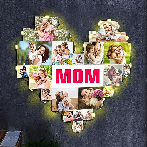 Personalisierte Foto MOM Multi Foto Collage Rahmen,Benutzerdefinierte Wand hängende Bild Collage Rahmen mit geführtem Licht, Muttertag Weihnachten personalisierte Geschenk für Familie Liebhaber von ASD Jewerly