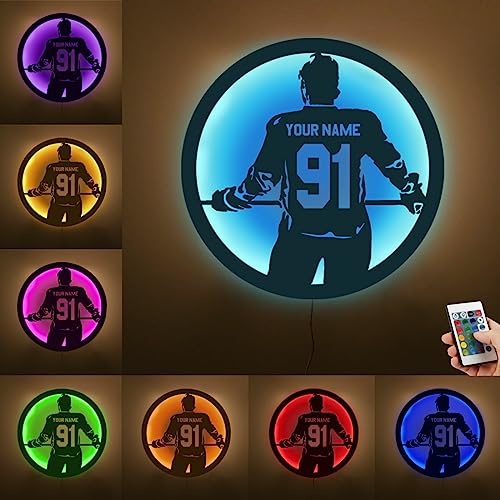 Personalisierte Hockey Metall Zeichen LED Licht, benutzerdefinierter Name für Zahl Hockey Wand Neon Zeichen Lampe Dekor für Schlafzimmer, Weihnachten Geburtstag Kinder Geschenk von ASD Jewerly