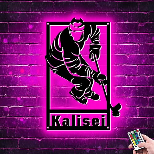 Personalisierte Hockey Metall Zeichen LED Licht, benutzerdefinierter Name für Zahl Hockey Wand Neon Zeichen Lampe Dekor für Schlafzimmer, Weihnachten Geburtstag Kinder Geschenk von ASD Jewerly