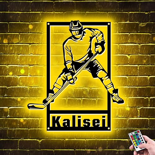 Personalisierte Hockey Metall Zeichen LED Licht, benutzerdefinierter Name für Zahl Hockey Wand Neon Zeichen Lampe Dekor für Schlafzimmer, Weihnachten Geburtstag Kinder Geschenk von ASD Jewerly