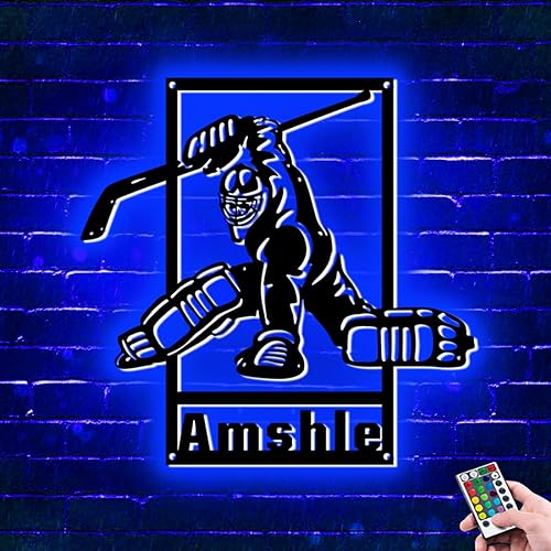 Personalisierte Hockey Metall Zeichen LED Licht, benutzerdefinierter Name für Zahl Hockey Wand Neon Zeichen Lampe Dekor für Schlafzimmer, Weihnachten Geburtstag Kinder Geschenk von ASD Jewerly