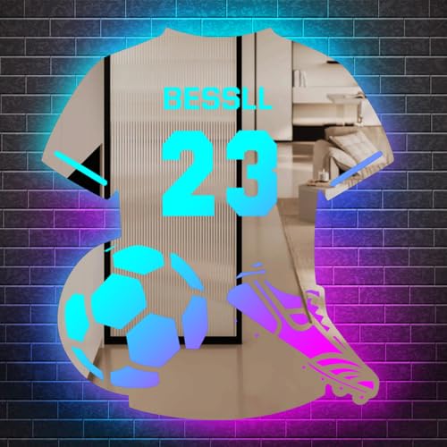 Personalisierte LED Fußball Jersey Spiegel Lampe, benutzerdefinierte Name Fußball Jersey geführte Spiegel Licht für Wand, Fußball Neon Zeichen, Geburtstagsgeschenk für Fußball lieben Sohn (Fußball) von ASD Jewerly