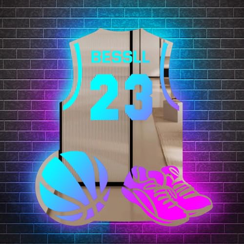 Personalisierte LED Fußball Jersey Spiegel Lampe, benutzerdefinierte Name Fußball Jersey geführte Spiegel Licht für Wand, Fußball Neon Zeichen, Geburtstagsgeschenk für Fußball lieben Sohn (Basketball) von ASD Jewerly