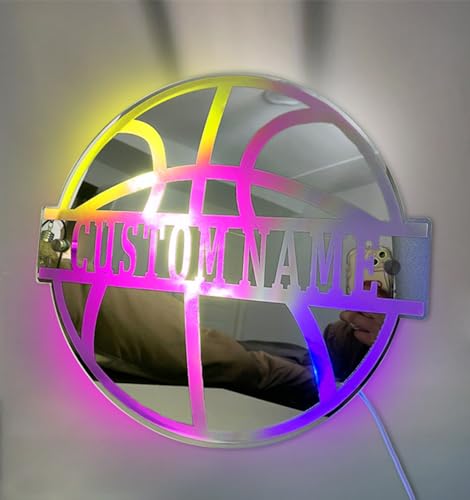 Personalisierte Spiegel Licht Basketball Neon Zeichen, benutzerdefinierte Name Basketball Ball Zeichen, Basketball Sport Neon Nachtlicht für Schlafzimmer, Kinder Geschenke für Basketball Liebhaber von ASD Jewerly