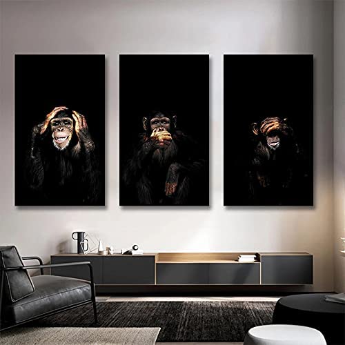 ASDASH wandbilder wohnzimmerGraffiti Netter 3 Weiser AFFE Leinwand Bild Bunte Gedruckte Poster und Kunstdrucke Wandbilder Wohnkultur50x70cm x3 Rahmenlos von ASDASH