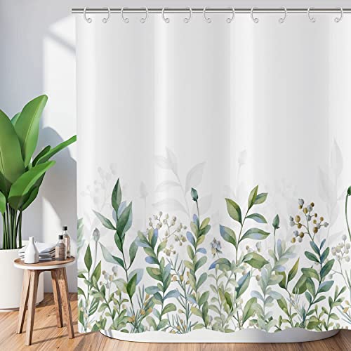 ASDCXZ Blätter Duschvorhang 180x180 cm, Frühling Einfachheit Grün Blau Blätter Weiß Bad Waschbar Duschvorhänge Polyester Textil Wasserdicht Badevorhang für Badewanne mit 12 Haken von ASDCXZ