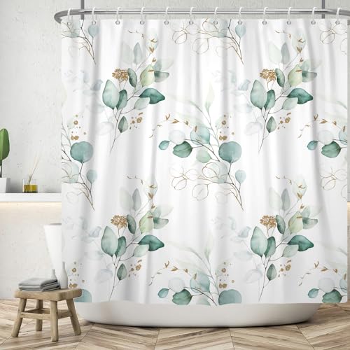 ASDCXZ Blätter Duschvorhang 180x180 cm, Frühling Grün Gold Eukalyptusblätter Pflanzen Bad Waschbar Duschvorhänge Badevorhang Polyester Textil Wasserdicht Duschvorhang für Badewanne mit 12 Haken ASDCXZ Blätter Duschvorhang 180x180 cm, Frühling Grün Gold Eukalyptusblätter Pflanzen Bad Waschbar Duschvorhänge Badevorhang Polyester Textil Wasserdicht Duschvorhang für Badewanne mit 12 Haken von ASDCXZ