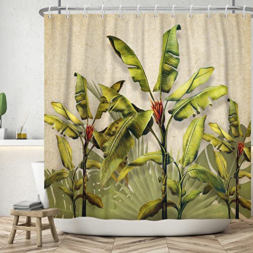 ASDCXZ Blätter Duschvorhang 240x180 cm, Vintage Tropical Grün Bananenblätter Palmblätter Bad Waschbar Duschvorhänge Polyester Textil Wasserdicht Badevorhang für Badewanne mit 12 Haken von ASDCXZ