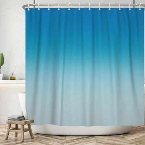 ASDCXZ Blau Duschvorhang 180x180 cm, Modern Einfachheit Blau Hellblau Verlauf Spleißen Bad Waschbar Duschvorhänge Polyester Textil Wasserdicht Badevorhang für Badewanne mit 12 Haken von ASDCXZ