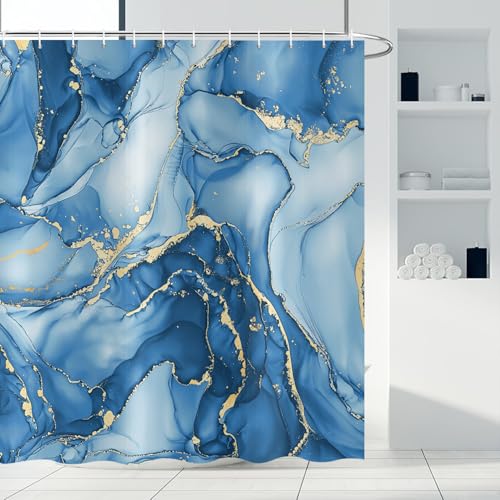 ASDCXZ Blau Marmor Duschvorhang 180x200 cm, Modern Abstrakt Kunst Blau Gold Marmor Optik Textur Wasserdicht Badvorhang Polyester Textil Waschbar Duschvorhänge für Badewanne mit 12 Haken ASDCXZ Blau Marmor Duschvorhang 180x200 cm, Modern Abstrakt Kunst Blau Gold Marmor Optik Textur Wasserdicht Badvorhang Polyester Textil Waschbar Duschvorhänge für Badewanne mit 12 Haken von ASDCXZ