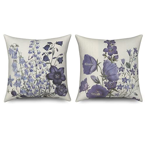 ASDCXZ Blume Kissenbezug 40x40 cm 2er Set, Frühling Handgemalt Lila Blume Sofa Kissen Bezug Dekokissen Kissenbezüge Kissenhülle Waschbar Polyester Flachs Textil Outdoor Polster Kopfkissenbezug von ASDCXZ