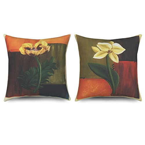 ASDCXZ Blume Kissenbezug 40x40 cm 2er Set, Frühling Retro Ölgemälde Weiß Blume Sofa Kissen Bezug Dekokissen Kissenbezüge Kissenhülle Waschbar Polyester Flachs Textil Outdoor Polster Kopfkissenbezug von ASDCXZ