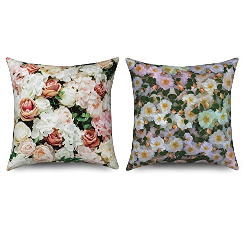 ASDCXZ Blume Kissenbezug 40x40 cm 2er Set, Frühling Retro Rose Weiß Blume Sofa Kissen Bezug Dekokissen Kissenbezüge Kissenhülle Waschbar Polyester Flachs Textil Outdoor Polster Kopfkissenbezug von ASDCXZ