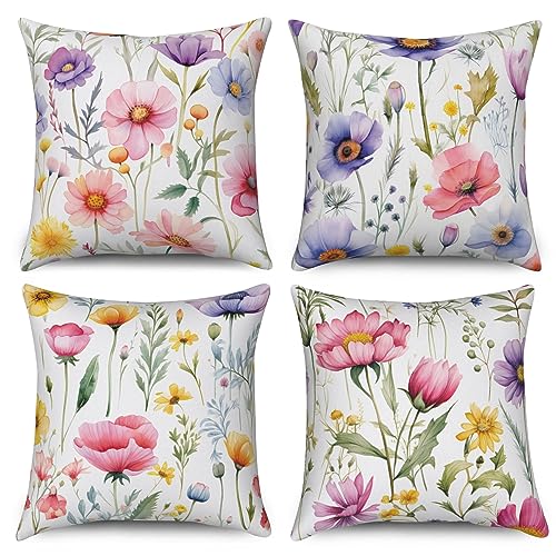 ASDCXZ Blume Kissenbezug 40x40 cm 4er Set, Frisch Rose Lila Gelb Blume Blätter Sofa Dekokissen Kissenbezüge Kissenhülle Waschbar Polyester Flachs Textil Outdoor Polster Kopfkissenbezug Kissen Bezug von ASDCXZ