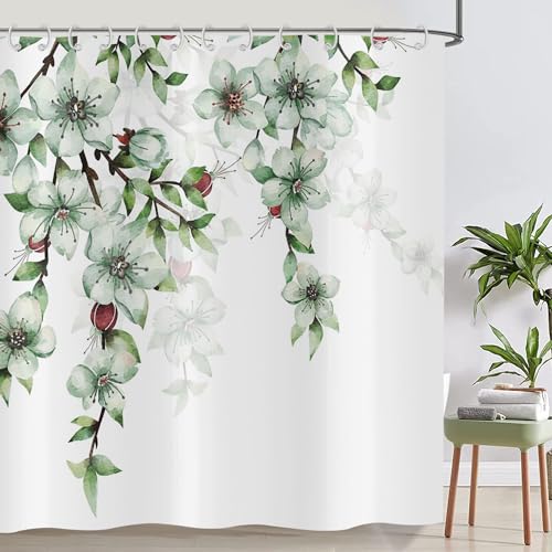 ASDCXZ Blumen Duschvorhang 120x180 cm, Frühling Handgemalt Grün Blumen Blätter Rot Balausta Weiß Bad Waschbar Duschvorhänge Polyester Textil Wasserdicht Badevorhang für Badewanne mit 8 Haken ASDCXZ Blumen Duschvorhang 120x180 cm, Frühling Handgemalt Grün Blumen Blätter Rot Balausta Weiß Bad Waschbar Duschvorhänge Polyester Textil Wasserdicht Badevorhang für Badewanne mit 8 Haken von ASDCXZ