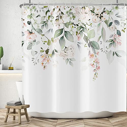 ASDCXZ Blumen Duschvorhang 120x200 cm, Frühling Handgemalt Rose Blumen Grün Blätter Weiß Bad Waschbar Duschvorhänge Polyester Textil Wasserdicht Badevorhang für Badewanne mit 8 Haken ASDCXZ Blumen Duschvorhang 120x200 cm, Frühling Handgemalt Rose Blumen Grün Blätter Weiß Bad Waschbar Duschvorhänge Polyester Textil Wasserdicht Badevorhang für Badewanne mit 8 Haken von ASDCXZ