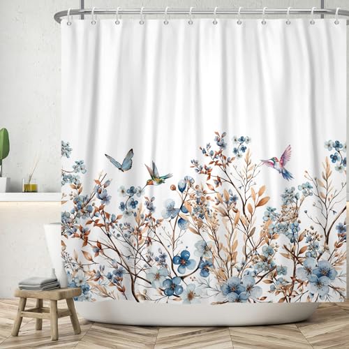 ASDCXZ Blumen Duschvorhang 180x180 cm, Frühling Aquarell Blau Blumen Braun Blätter Bunt Vogel Weiß Bad Waschbar Duschvorhänge Polyester Textil Wasserdicht Badevorhang für Badewanne mit 12 Haken ASDCXZ Blumen Duschvorhang 180x180 cm, Frühling Aquarell Blau Blumen Braun Blätter Bunt Vogel Weiß Bad Waschbar Duschvorhänge Polyester Textil Wasserdicht Badevorhang für Badewanne mit 12 Haken von ASDCXZ