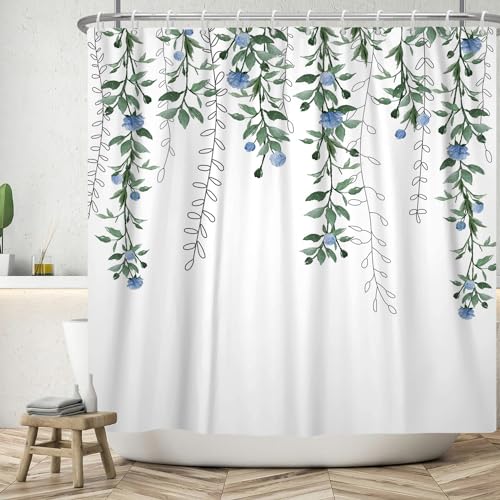 ASDCXZ Blumen Duschvorhang 180x200 cm, Frühling Einfachheit Blau Blumen Grün Blätter Weiß Bad Waschbar Duschvorhänge Polyester Textil Wasserdicht Badevorhang für Badewanne mit 12 Haken ASDCXZ Blumen Duschvorhang 180x200 cm, Frühling Einfachheit Blau Blumen Grün Blätter Weiß Bad Waschbar Duschvorhänge Polyester Textil Wasserdicht Badevorhang für Badewanne mit 12 Haken von ASDCXZ