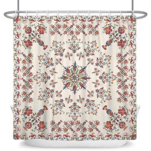 ASDCXZ Boho Duschvorhang 150x180 cm, Vintage Blumen Geometrie Muster Boho Style Beige Bad Waschbar Duschvorhänge Polyester Textil Wasserdicht Anti-Schimmel Duschvorhang für Badewanne mit 12 Haken ASDCXZ Boho Duschvorhang 150x180 cm, Vintage Blumen Geometrie Muster Boho Style Beige Bad Waschbar Duschvorhänge Polyester Textil Wasserdicht Anti-Schimmel Duschvorhang für Badewanne mit 12 Haken von ASDCXZ