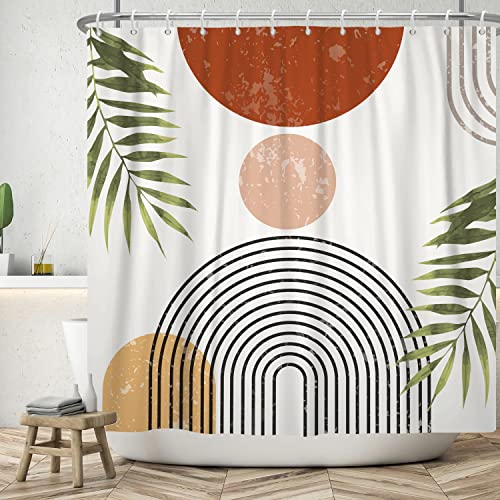 ASDCXZ Boho Duschvorhang 180x200 cm, Modern Abstrakt Kunst Boho Style Sonne Grün Blätter Weiß Bad Waschbar Duschvorhänge Polyester Textil Wasserdicht Badevorhang für Badewanne mit 12 Haken von ASDCXZ