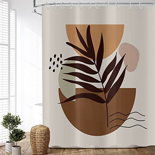 ASDCXZ Boho Duschvorhang 180x240 cm, Modern Abstrakt Kunst Boho Style Halbkreis Blätter Beige Bad Waschbar Duschvorhänge Polyester Textil Wasserdicht Duschvorhang für Badewanne mit 12 Haken von ASDCXZ