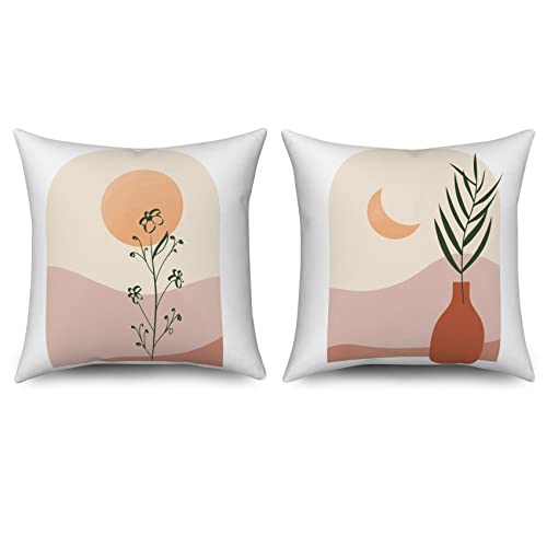 ASDCXZ Boho Kissenbezug 40x40 cm 2er Set, Modern Abstrakt Kunst Boho Style Blume Blätter Sofa Dekokissen Kissenbezüge Kissenhülle Waschbar Polyester Flachs Textil Outdoor Polster Kopfkissenbezug von ASDCXZ