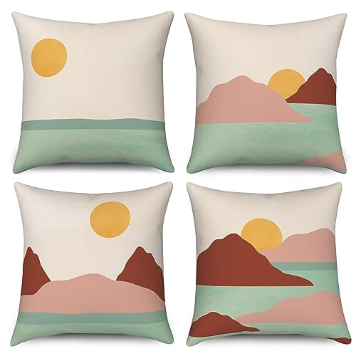 ASDCXZ Boho Kissenbezug 40x40 cm 4er Set, Modern Abstrakt Kunst Boho Sonne Spitze Beige Dekokissen Kissenbezüge Kissenhülle Waschbar Polyester Flachs Textil Polster Kopfkissenbezug Kissen Bezug von ASDCXZ