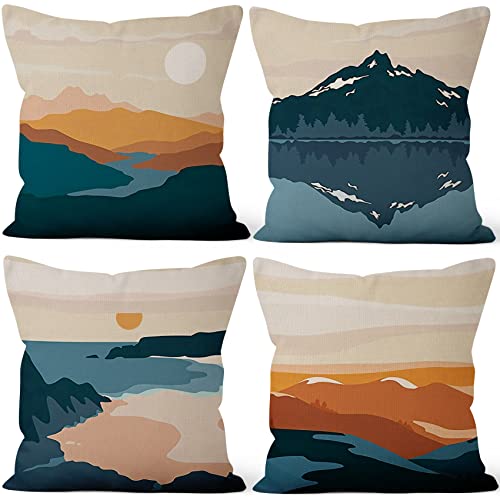 ASDCXZ Boho Kissenbezug 40x40 cm 4er Set, Modern Abstrakt Kunst Sonne Peak Bunt Sofa Bezug Dekokissen Kissenbezüge Kissenhülle Waschbar Polyester Flachs Textil Outdoor Polster Kopfkissenbezug von ASDCXZ