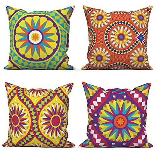 ASDCXZ Boho Kissenbezug 50x50 cm 4er Set, Boho Datura Blume Textur Muster Grün Gelb Sofa Dekokissen Kissenbezüge Kissenhülle Waschbar Polyester Flachs Textil Polster Kopfkissenbezug Kissen Bezug von ASDCXZ