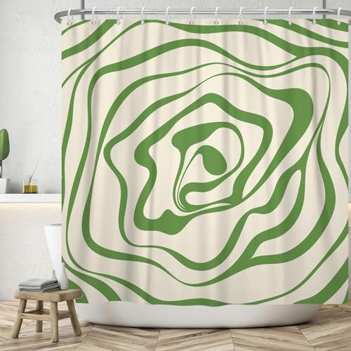 ASDCXZ Duschvorhang 120x200 cm, Modern Einfachheit Grün Beige Unregelmäßig Welle Muster Bad Waschbar Duschvorhänge Polyester Textil Wasserdicht Badevorhang für Badewanne mit 8 Haken von ASDCXZ