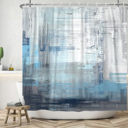ASDCXZ Duschvorhang 180x180 cm, Modern Abstrakt Weiß Grey Blau Kunst Graffiti Bad Waschbar Duschvorhänge Polyester Textil Wasserdicht Badevorhang für Badewanne mit 12 Haken von ASDCXZ