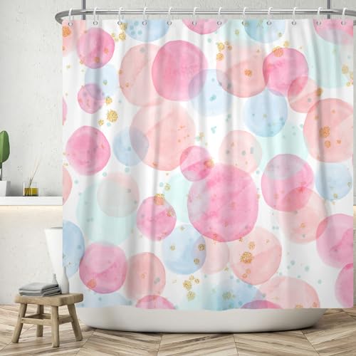 ASDCXZ Duschvorhang 180x240 cm, Modern Einfachheit Rose Blau Grün Bunt Kreis Gold Spot Weiß Bad Waschbar Duschvorhänge Polyester Textil Wasserdicht Badevorhang für Badewanne mit 12 Haken von ASDCXZ