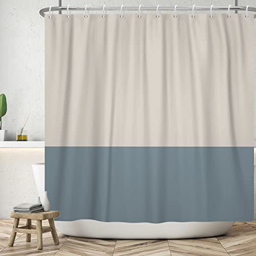 ASDCXZ Duschvorhang Blau 150x180 cm, Modern Beige Blau Spleißen Motiv Wasserdicht Textil Bad Duschvorhänge Waschbar Polyester Stoff Duschvorhang für Badewanne mit 12 Duschvorhang Hake von ASDCXZ