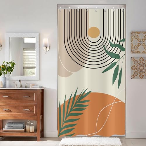 ASDCXZ Duschvorhang 120x180 cm Boho Style, Moderne Abstrakt Kunst Sonne Mond Blätter Beige Bad Waschbar Duschvorhänge Polyester Textil Wasserdicht Duschvorhang für Badewanne mit 8 Haken von ASDCXZ