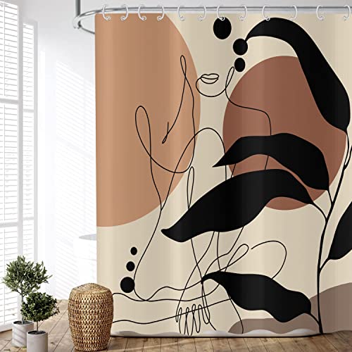 ASDCXZ Boho Style Duschvorhang 180x180 cm, Modern Abstrakt Kunst Boho Mädchen Körper Linie Bad Waschbar Duschvorhänge Polyester Textil Wasserdicht Duschvorhang für Badewanne mit 12 Haken von ASDCXZ