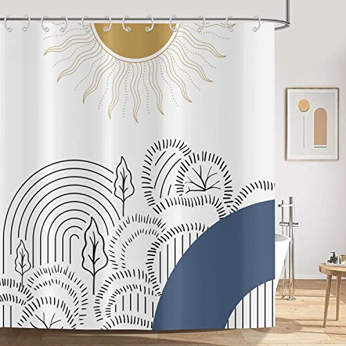 ASDCXZ Duschvorhang 180x240 cm Boho Style, Moderne Abstrakt Kunst Sonne Blätter Linien Weiß Bad Waschbar Duschvorhänge Polyester Textil Wasserdicht Duschvorhang für Badewanne mit 12 Haken von ASDCXZ
