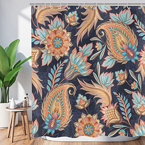 ASDCXZ Duschvorhang Boho Blumen 120x180 cm, Boho Style Handgemalt Ethnischer Vintage Dekoratives Muster Waschbar Duschvorhange Polyester Textil wasserdichte Duschvorhang für Badewanne mit 8 Haken von ASDCXZ